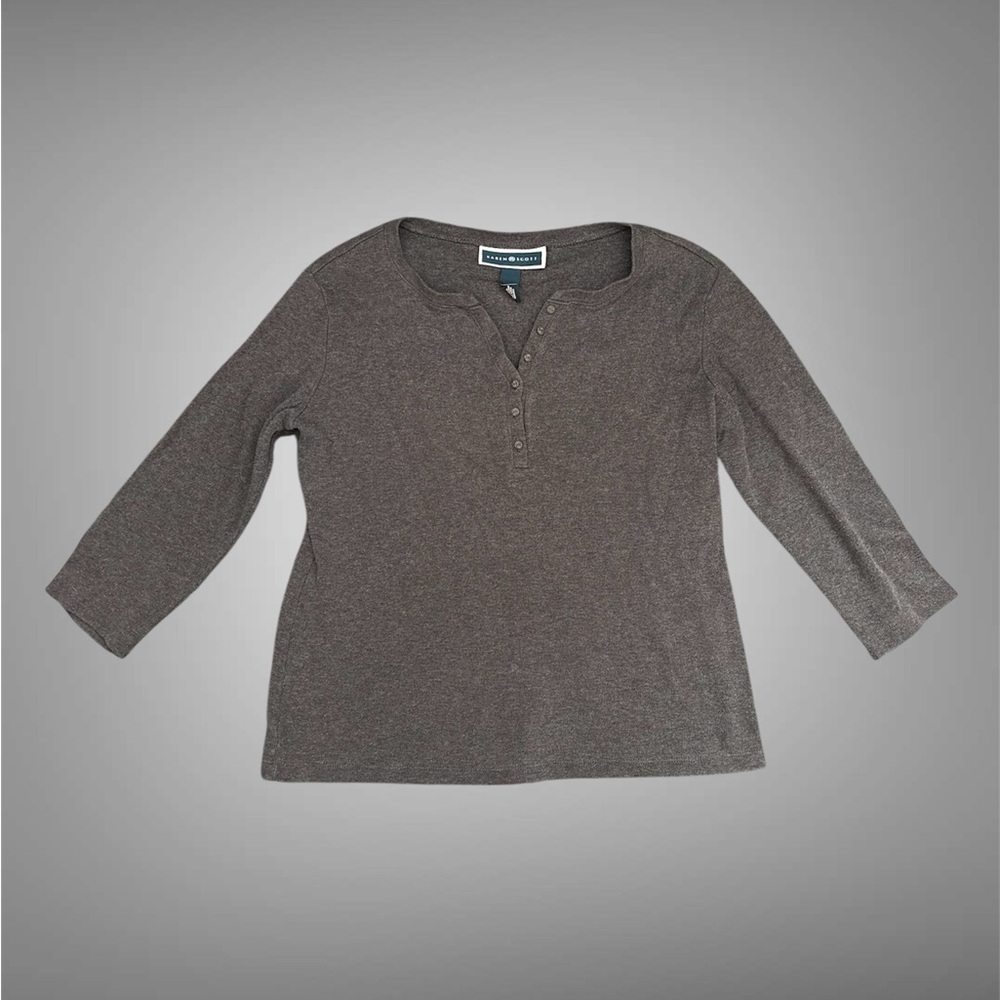 Karen Scott gray Long Sleeve Henley Top
